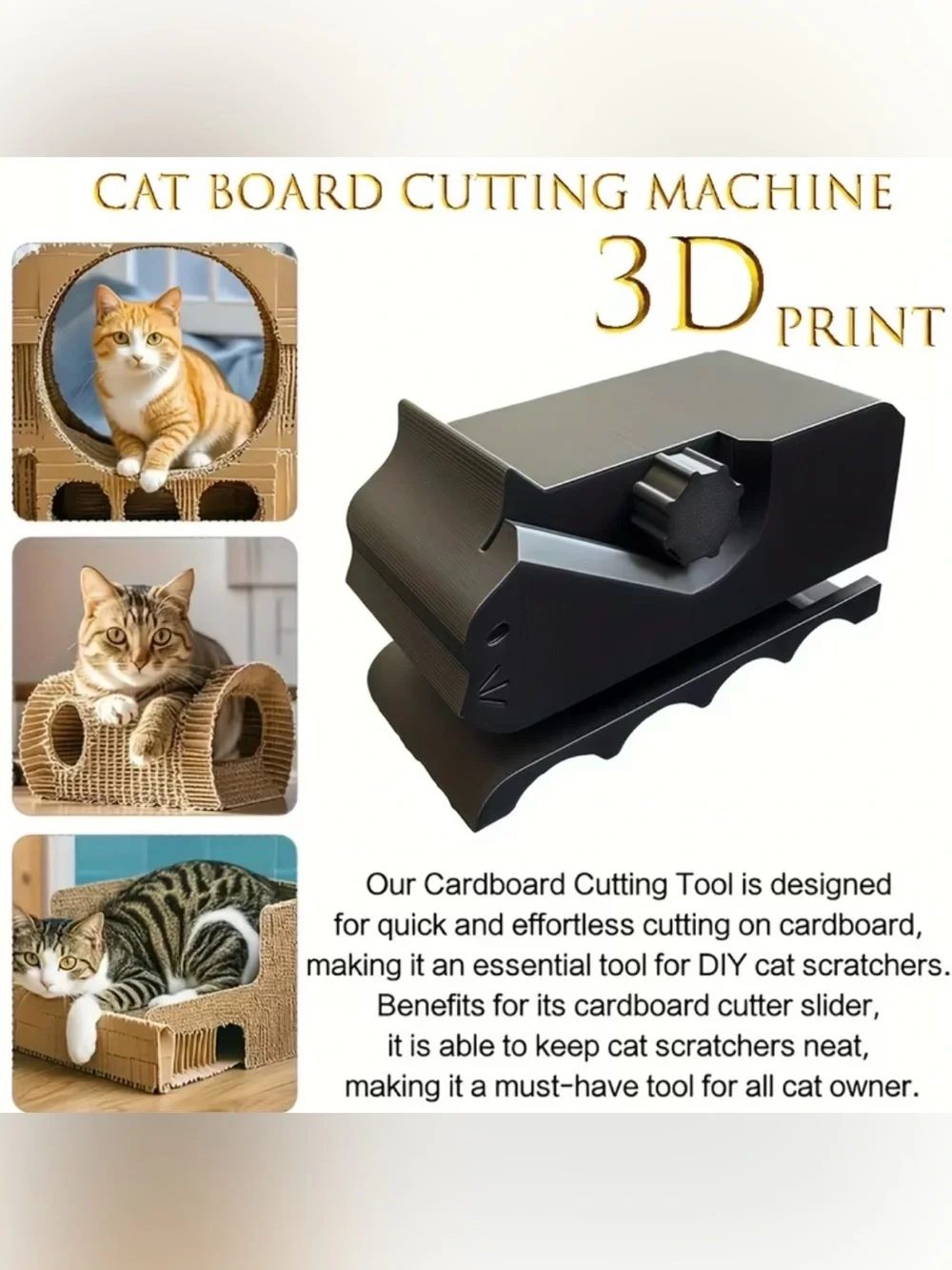 Cat Scratching Cardboard Cutter Ergonomic 3D Print Adjustable Cutting DIY Green